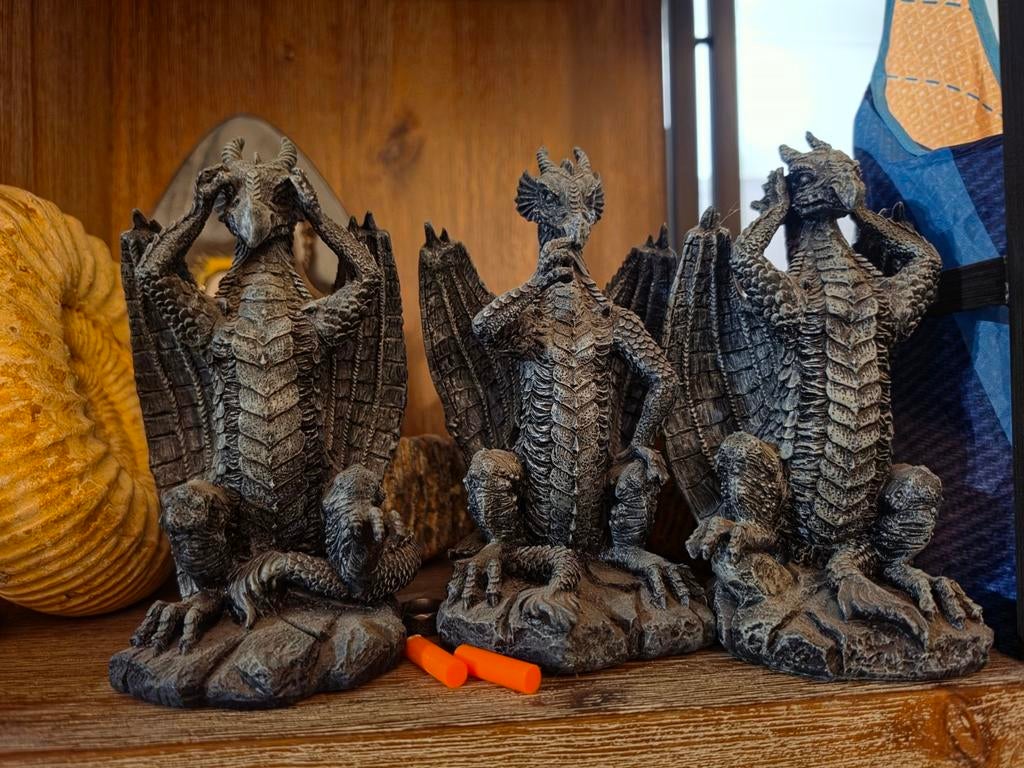 Set van 3 drakenbeelden: Horen, Zien, Zwijgen draken, Verzamelen, Beelden en Beeldjes, Ophalen of Verzenden, Dier