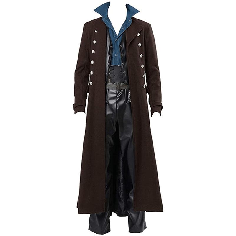 Lange heren bruine steampunk jas (middeleeuwse trenchcoat), Verzenden, Nieuw