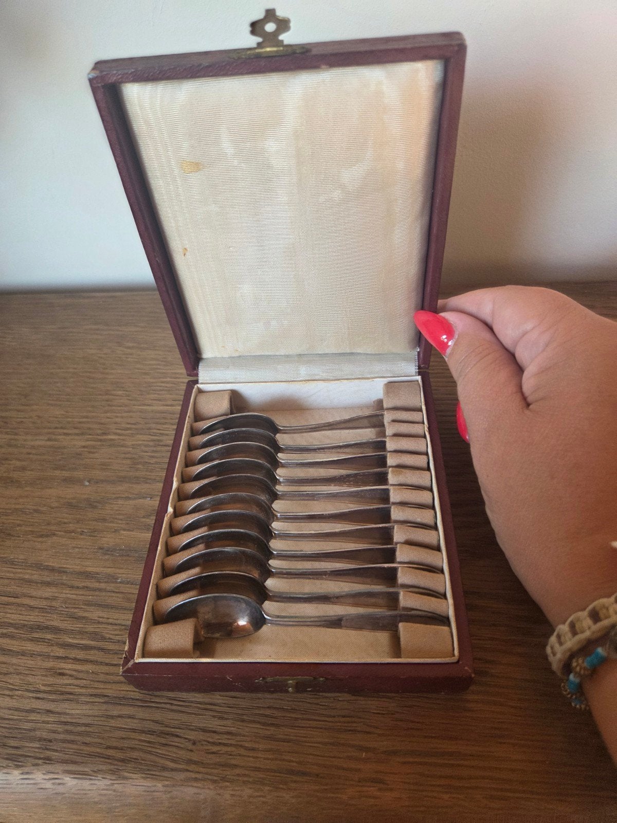 Antieke zilveren theelepels in originele doos, Ophalen of Verzenden