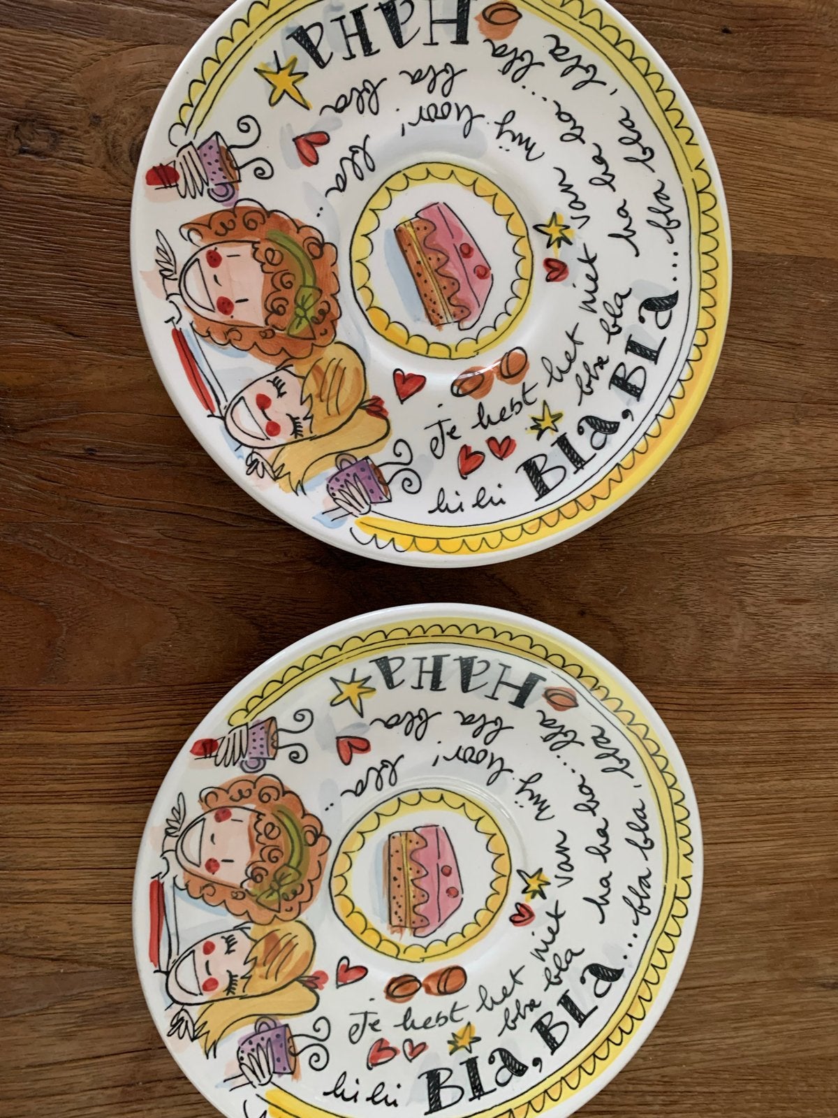 Twee Blond Amsterdam ontbijtbordjes - 'Bla Bla' design, Gebruikt, Keramiek, Ophalen of Verzenden, Bord(en)