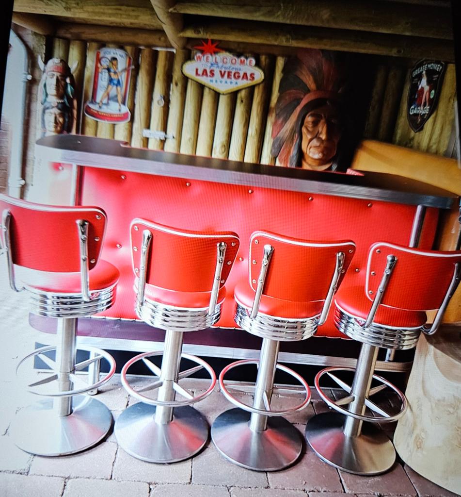 FIFTIES SIXTIES RODE CASINO BARKRUKKEN BEL AIR BARTAFEL, Ophalen, Draaibaar, 60 tot 90 cm, Zo goed als nieuw