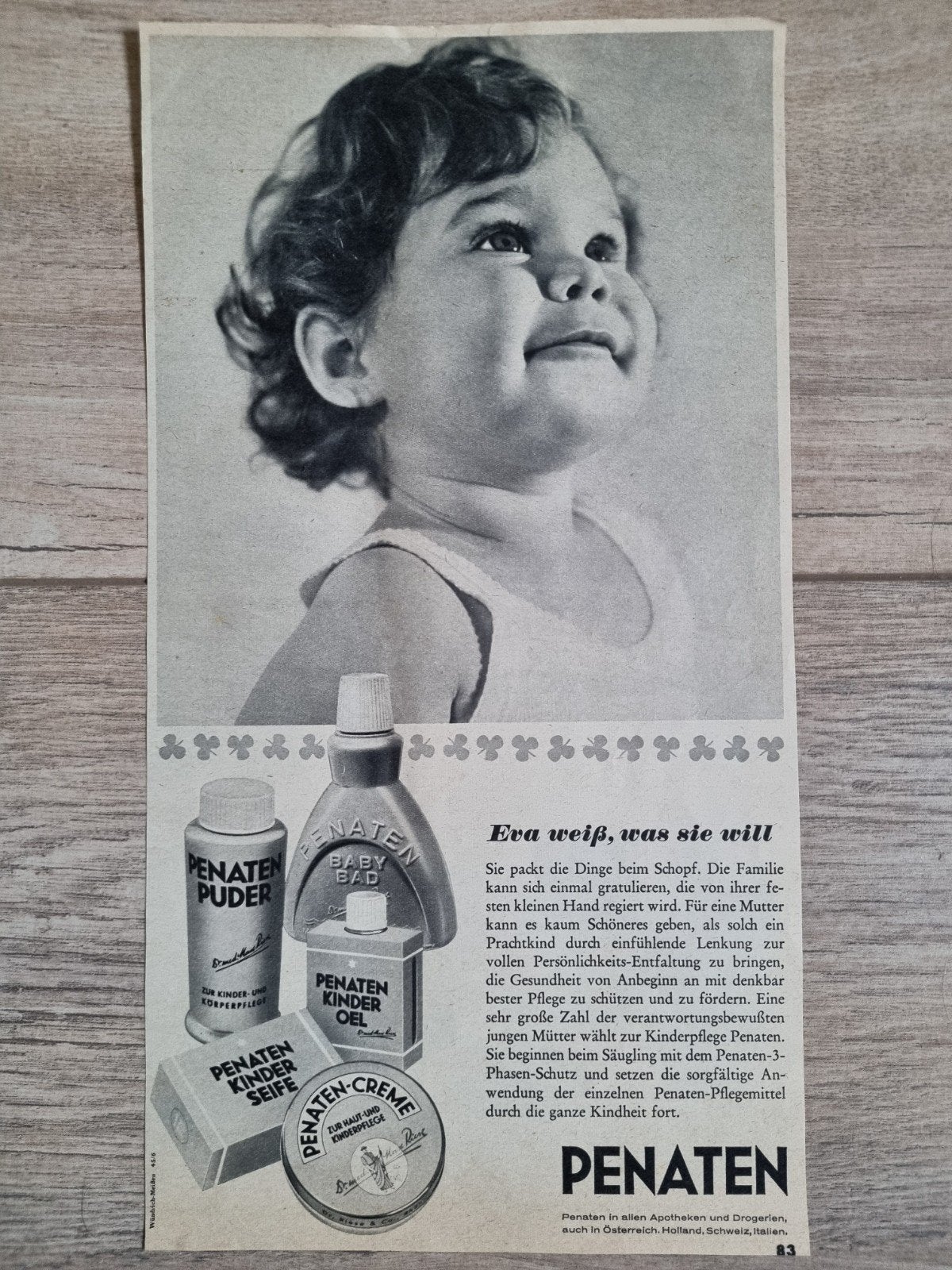 Grote vintage reclame advertentie Penaten babyverzorging, Ophalen of Verzenden, 1960 tot 1980, Knipsel(s)