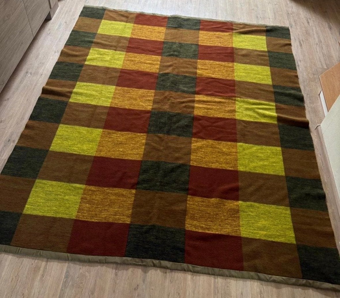 Vintage Didas Dralon Deken - Warme Herfstkleuren Ruitpatroon, Ophalen, Zo goed als nieuw
