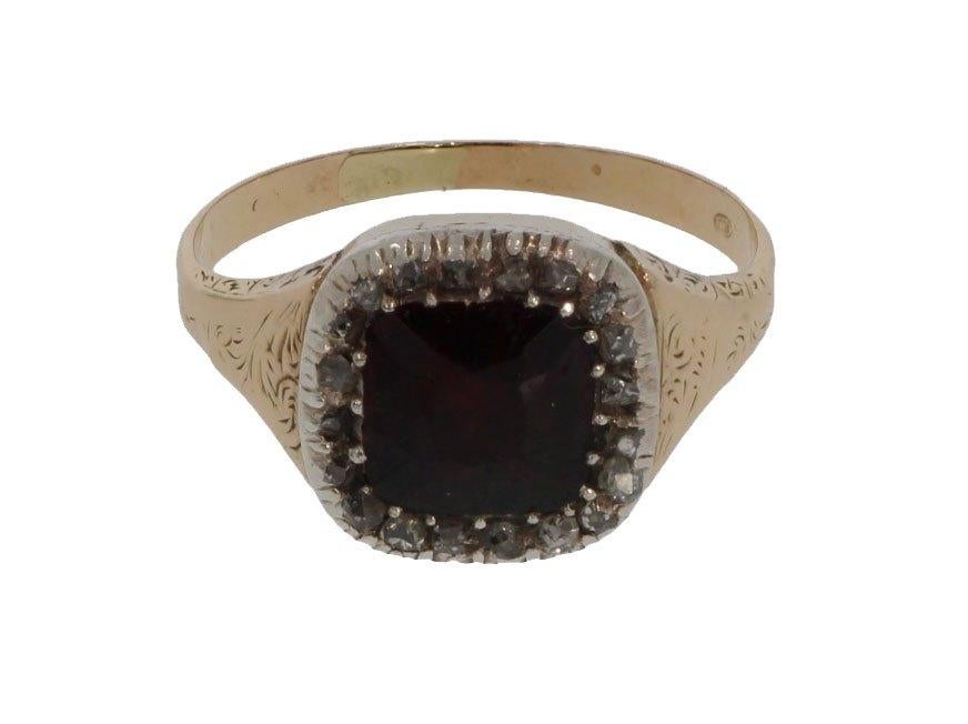 Diamanten fraaie 14k gouden granaat ring dames antiek retro, Sieraden, Tassen en Uiterlijk, Antieke sieraden, Verzenden, Goud