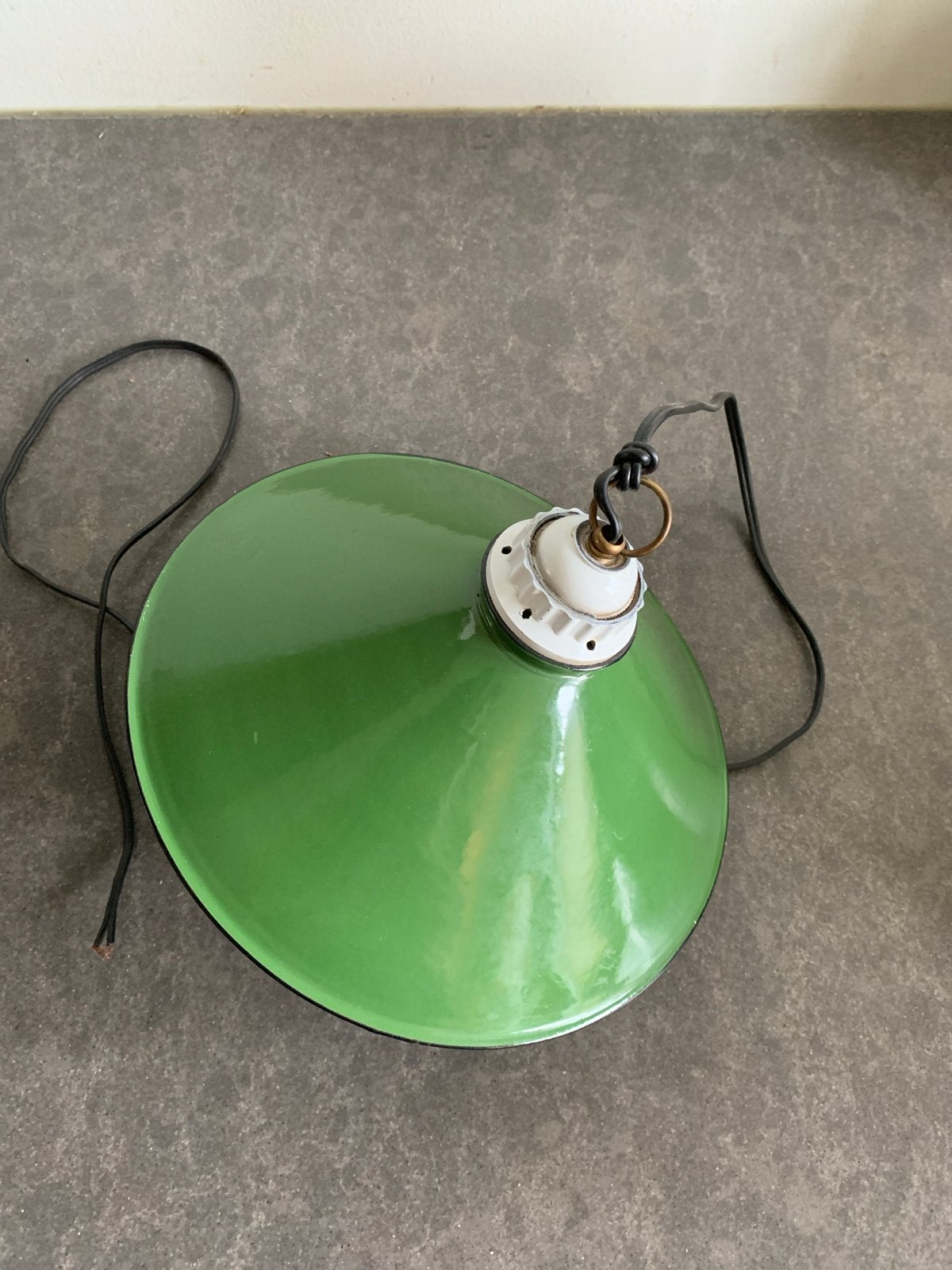 Vintage Groene Emaille Hanglamp - Donkerder Groen, Ophalen of Verzenden