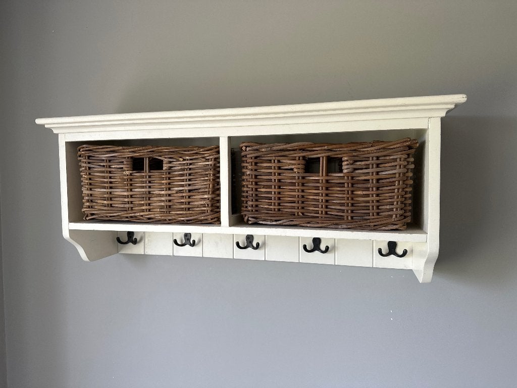 Landelijke crème kapstok met mandjes, Huis en Inrichting, Gebruikt, Minder dan 100 cm, Hout, Ophalen