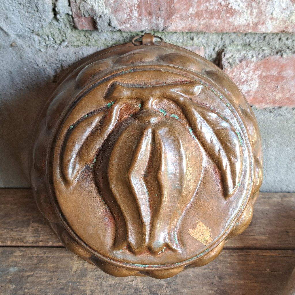 Oude brocante koperen tulband bakvorm puddingvorm *Etage3*, Gebruikt, ., Ophalen of Verzenden, .