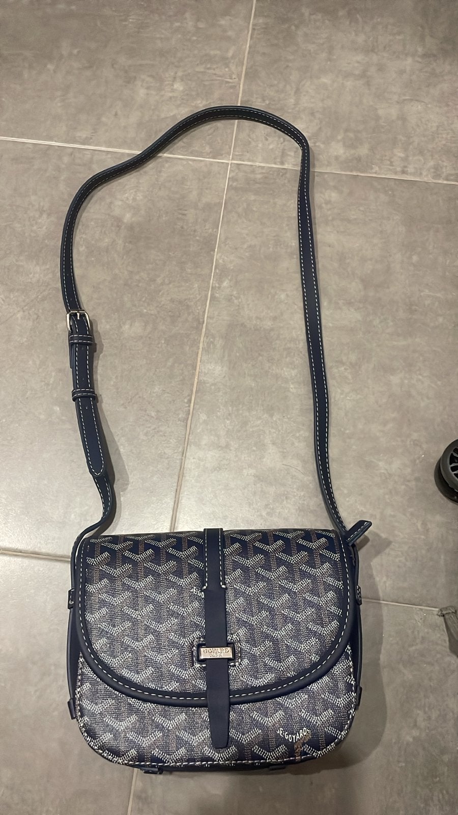 Goyard Schoudertasje - Donkerblauw met Goyardine print, Ophalen of Verzenden, Zo goed als nieuw, Blauw