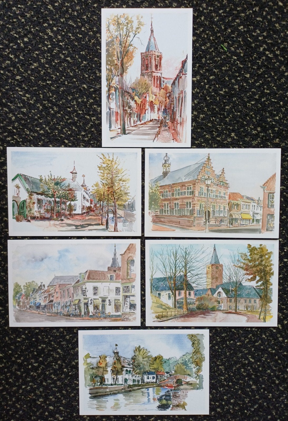 Set van 6 ansichtkaarten Naarden - Aquarellen Wim Tax, Ophalen of Verzenden, 1980 tot heden, Ongelopen, Noord-Holland