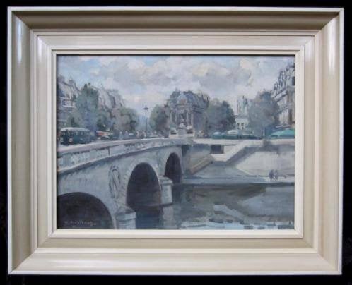 =Daan Muehlhaus 1907-1981===Pont St. Michel te Parijs=, Antiek en Kunst, Kunst | Schilderijen | Klassiek, Ophalen of Verzenden