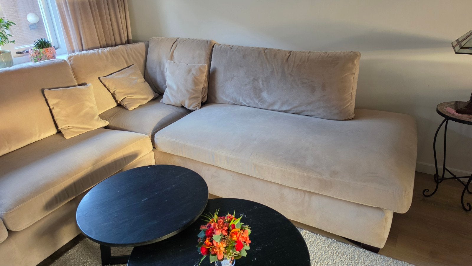Comfortabele Hoekbank - Zandkleurig, Huis en Inrichting, Ophalen, Zo goed als nieuw, Stof, Modern, Comfortabel