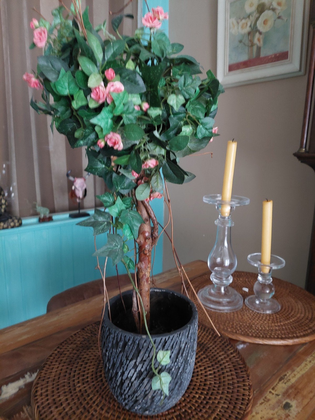 Roos plant sier met pot, Ophalen, Zo goed als nieuw, Kunstplant
