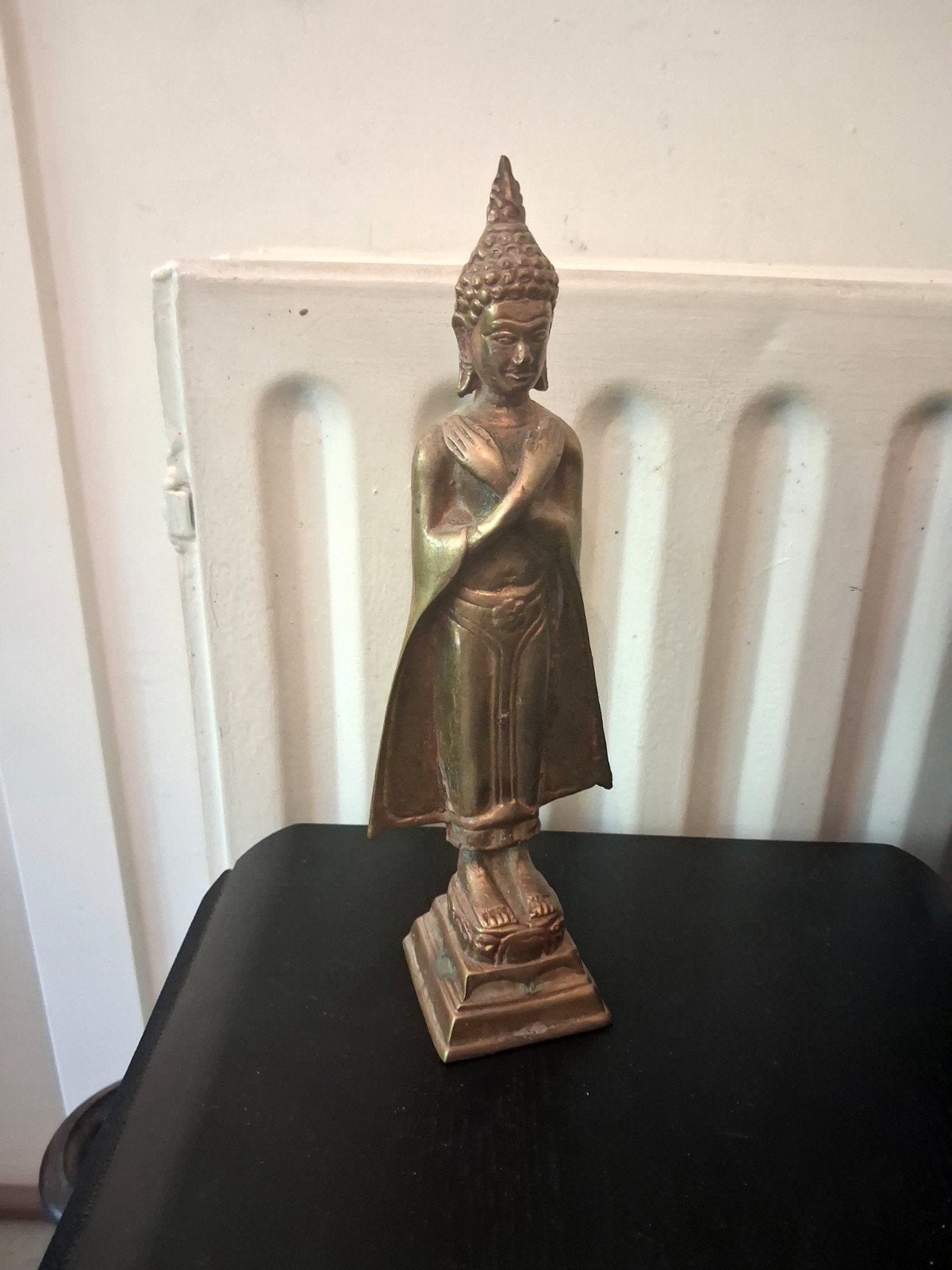 Vintage Boeddha Beeld - Bronskleurig Metaal, Gepatineerd, Ophalen of Verzenden, 20 - 50 cm, Beeld