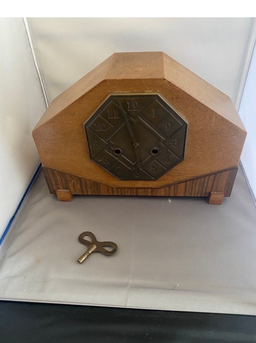 Prachtige Art Deco Klok - Vintage Houten Mantelklok, Ophalen of Verzenden