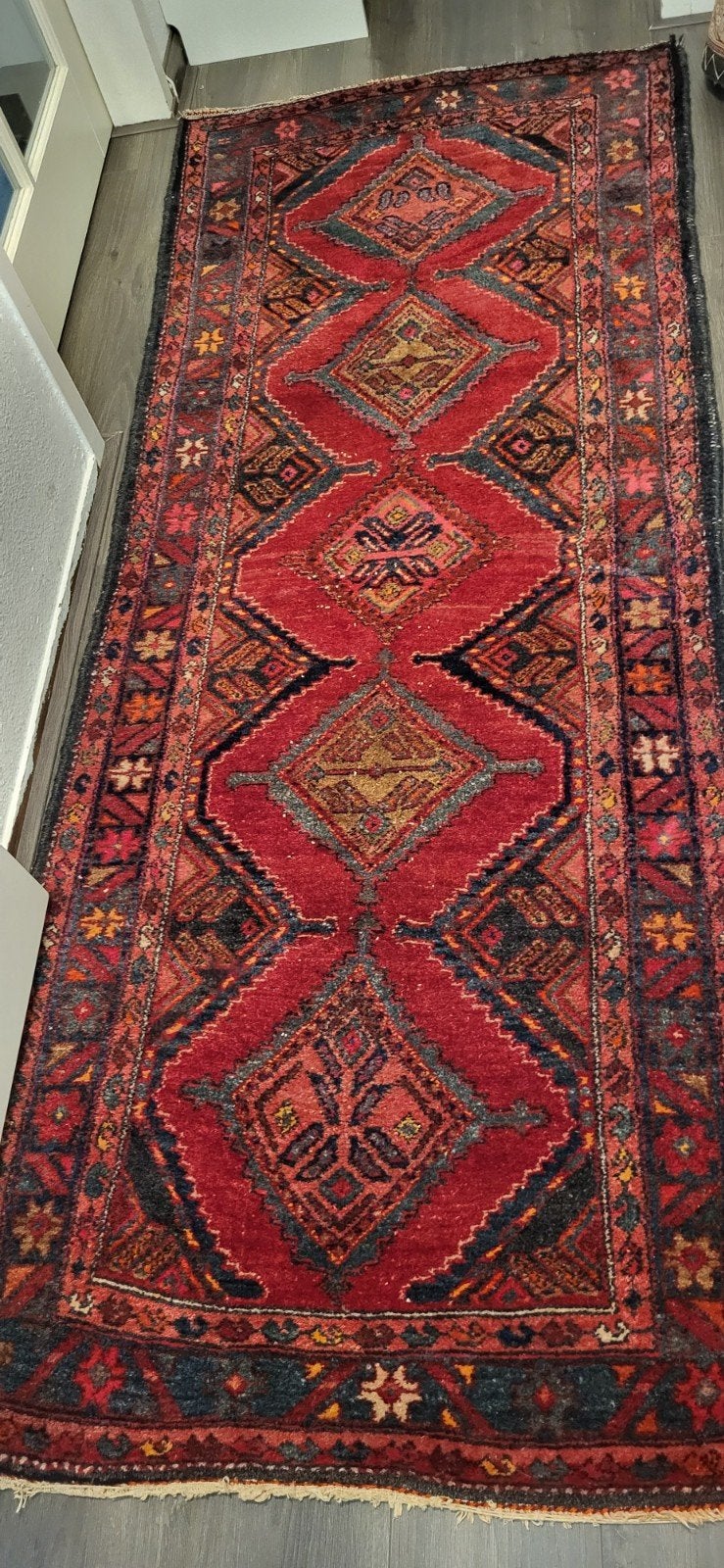 Handgeknoopte Perzisch tapijt (loper), Huis en Inrichting, Stoffering | Tapijten en Kleden, Gebruikt, Blauw, 200 cm of meer, Rechthoekig