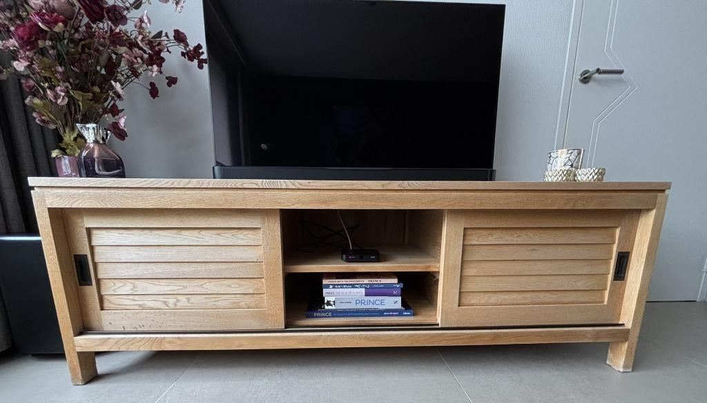 Ethnicraft eiken TV kast, Ophalen, Gebruikt, 150 tot 200 cm, Eikenhout