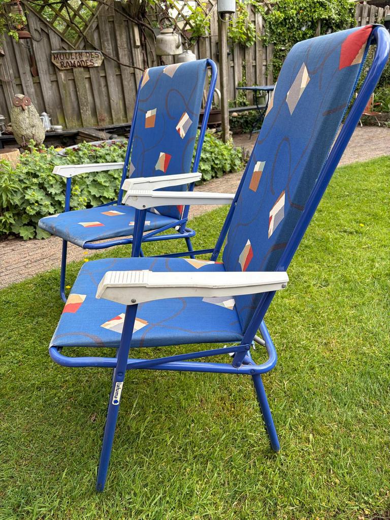 Vintage Lafuma camping stoelen vlieger motief, Tuin en Terras, Ophalen, Gebruikt, Metaal, Inklapbaar