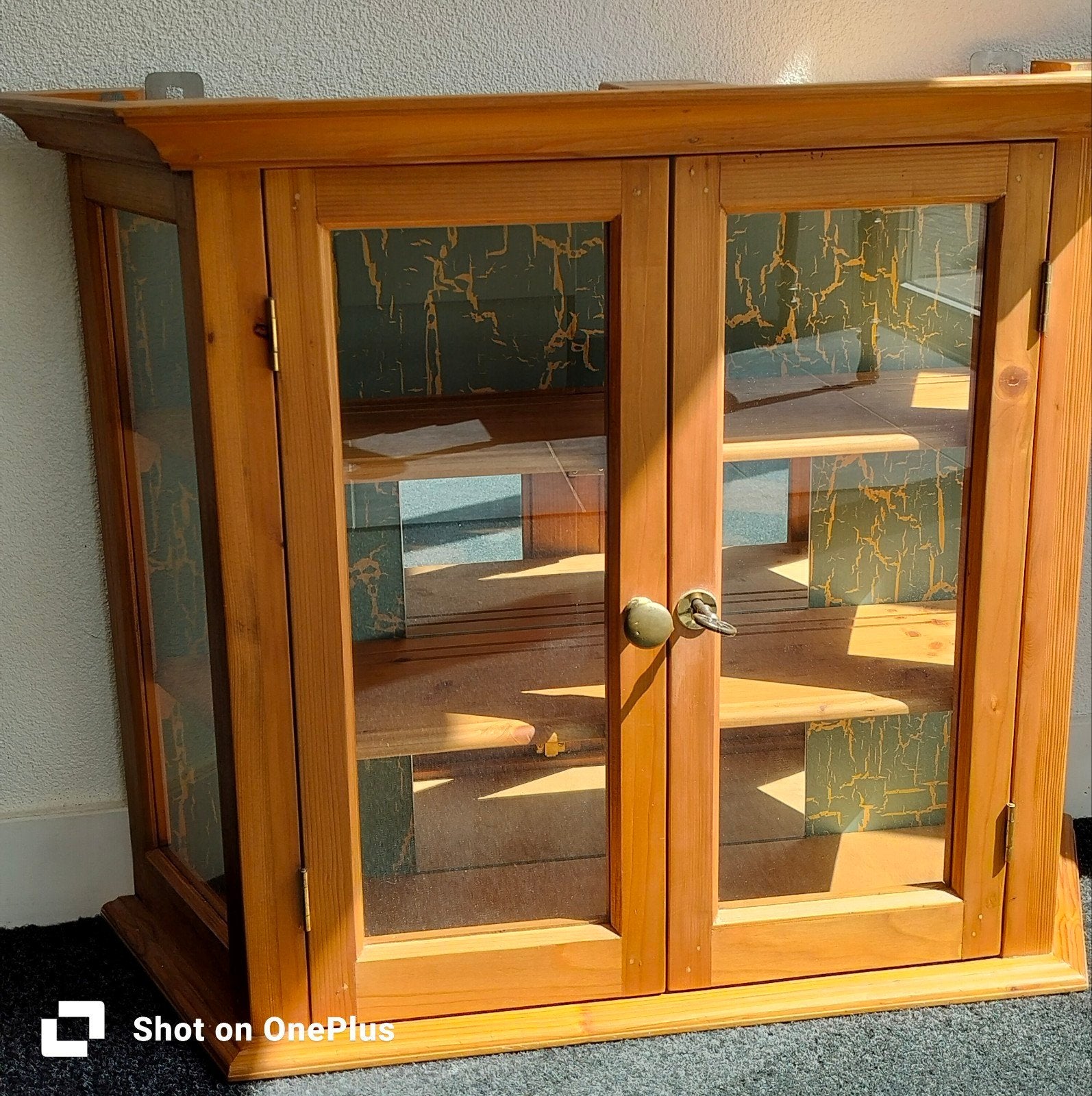 Houten Vitrinekastje met Glazen Deuren en Plankjes, Glas, Minder dan 25 cm, Minder dan 100 cm, Klassiek, Landelijk