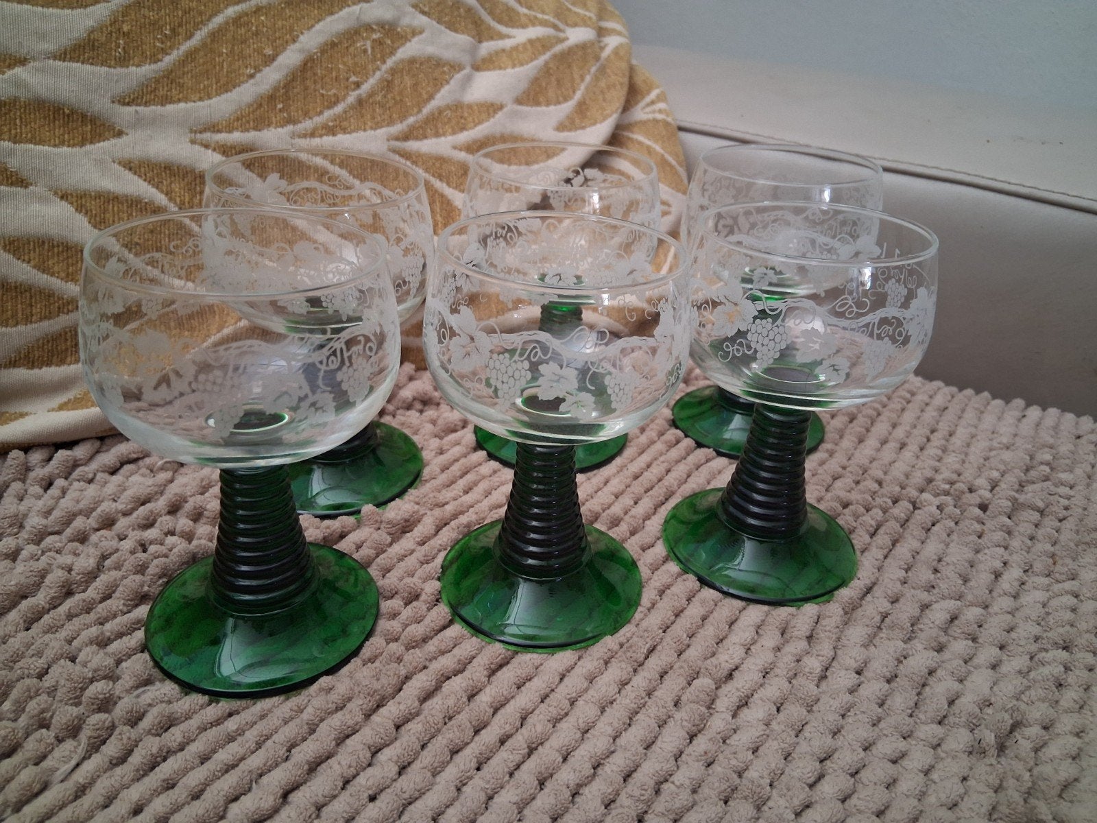 6x Vintage Roemer Wijnglazen met Druivenmotief, Antiek en Kunst, Antiek | Glas en Kristal, Ophalen of Verzenden