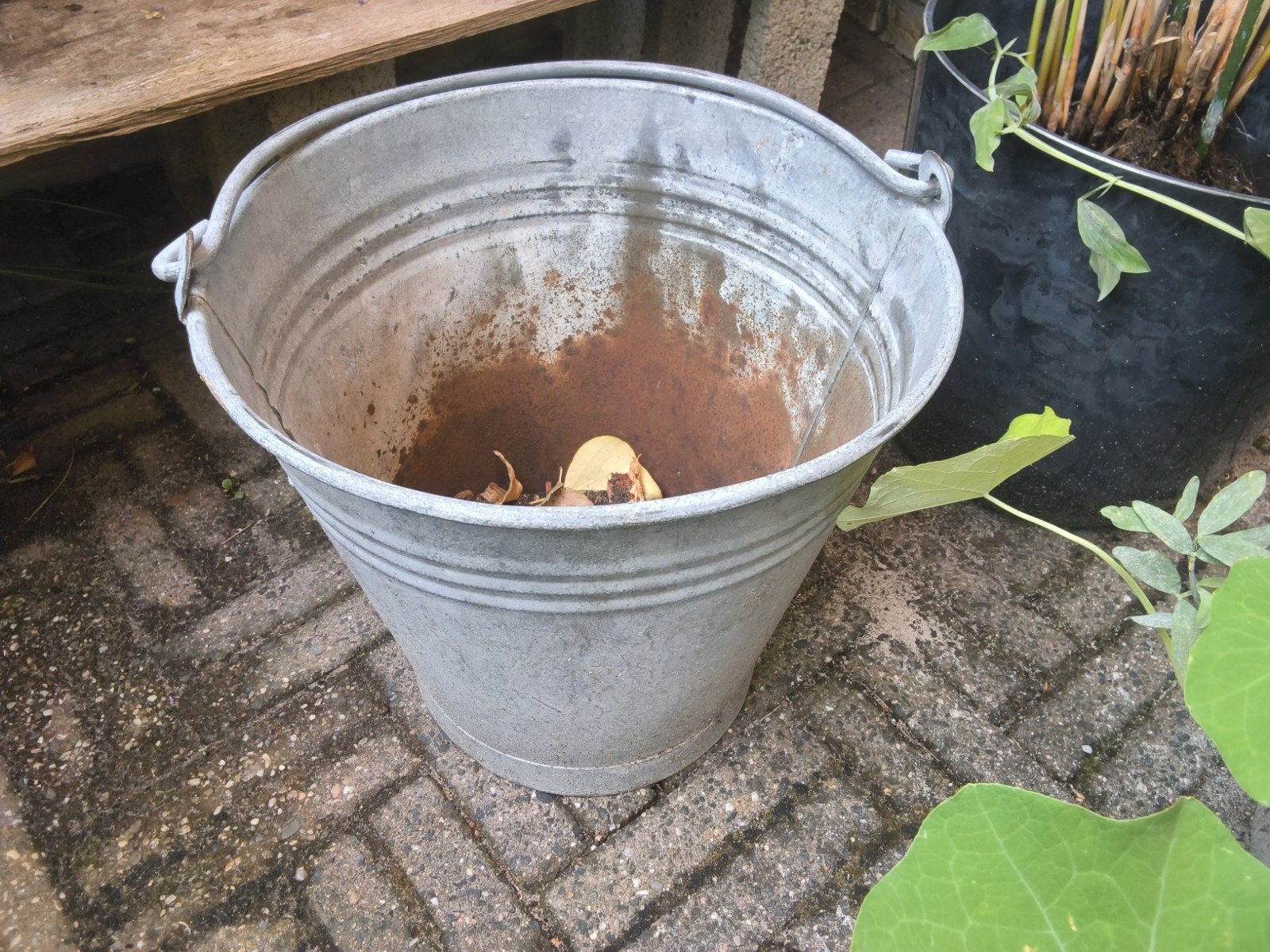 Oude Zinken Emmer - Decoratief of voor Tuin, Ophalen, Gebruikt, Zink, Met handgreep