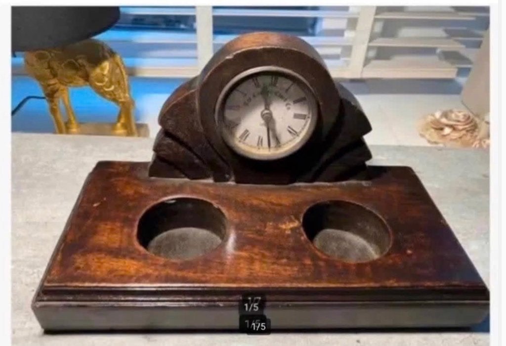 Brocante bureau klok met 2 vakjes/ bakjes hout, Ophalen of Verzenden