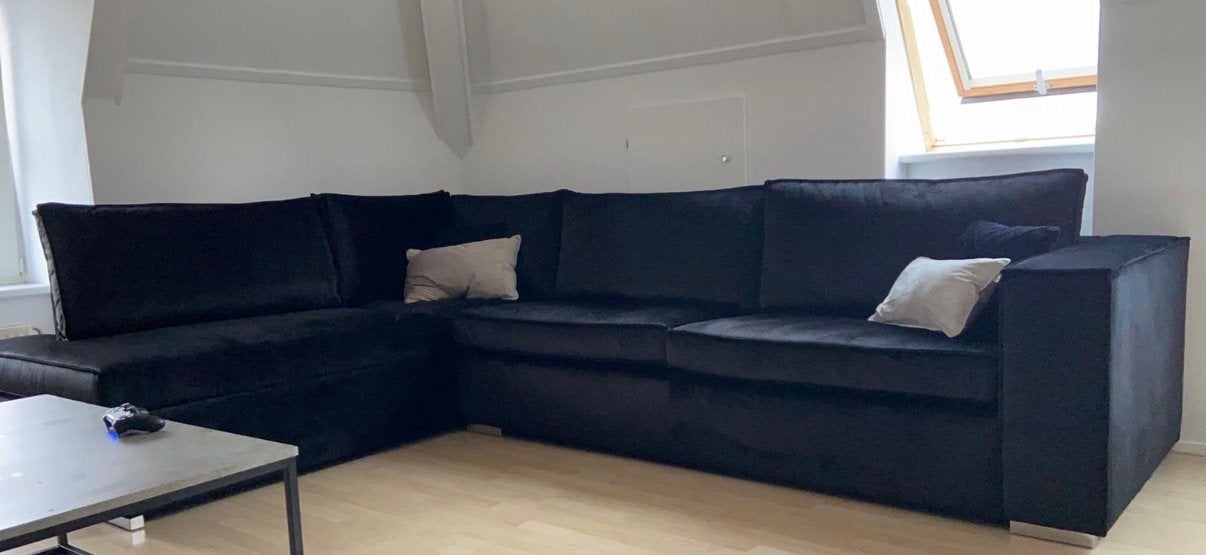 Zwarte hoekbank, Huis en Inrichting, Ophalen, 100 tot 125 cm, Hoekbank, 300 cm of meer