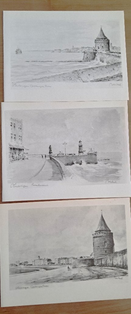 Vlissingen oude boulevard ansichtkaart 3 tekening van Berkel, Verzamelen, Ophalen of Verzenden, 1980 tot heden, Ongelopen, Zeeland
