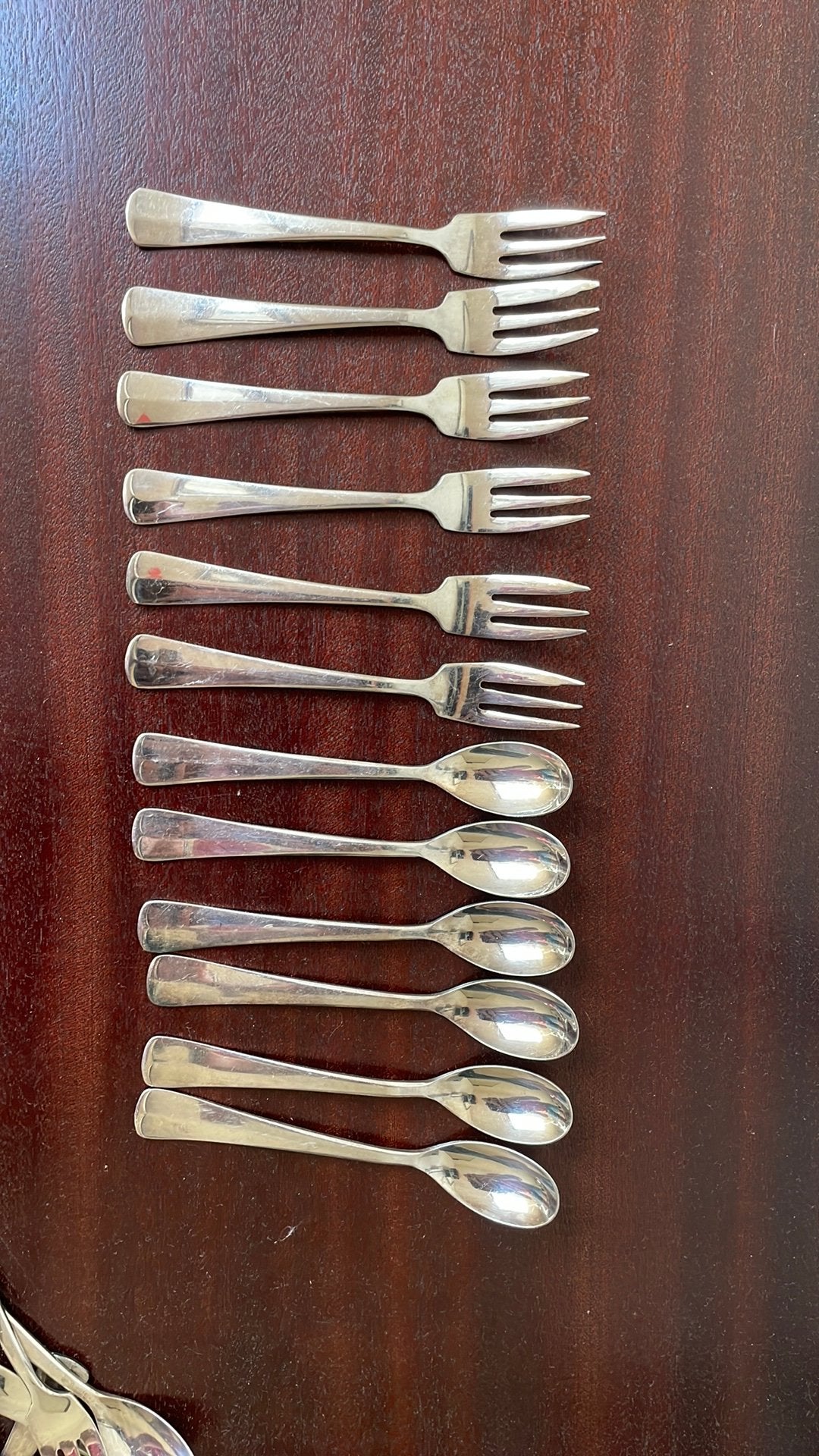 Verzilverde theelepels en taartvorkjes Haags lofje, Ophalen of Verzenden, Zo goed als nieuw, Gero, Zilver