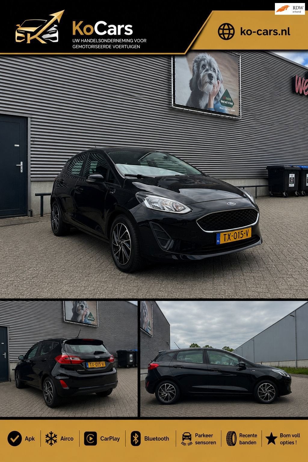 Ford Fiesta / Apk / Airco / Cruise / Navi / Carplay, Auto's, Ford, Voorwielaandrijving, Zwart, Origineel Nederlands, Bedrijf