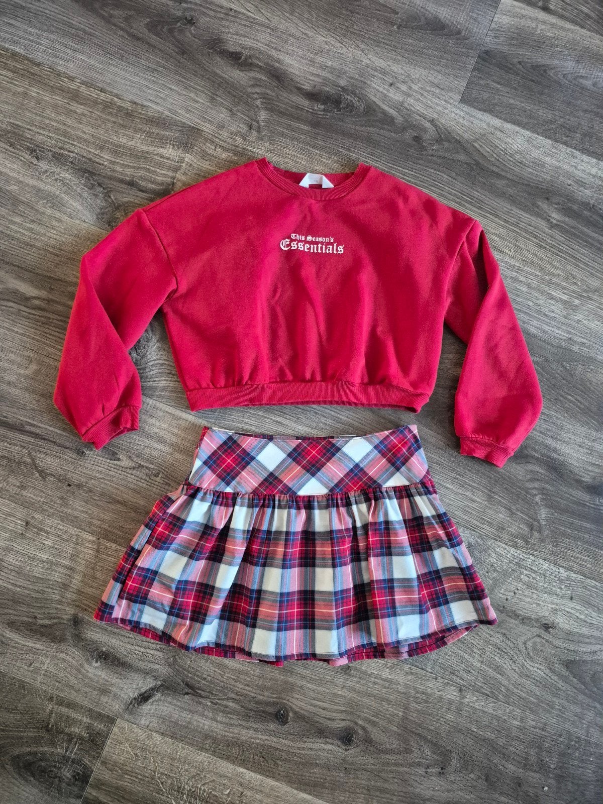 H&M 164 set setje trui cropped met verstelbaar rok rood gebl, Ophalen of Verzenden, Meisje