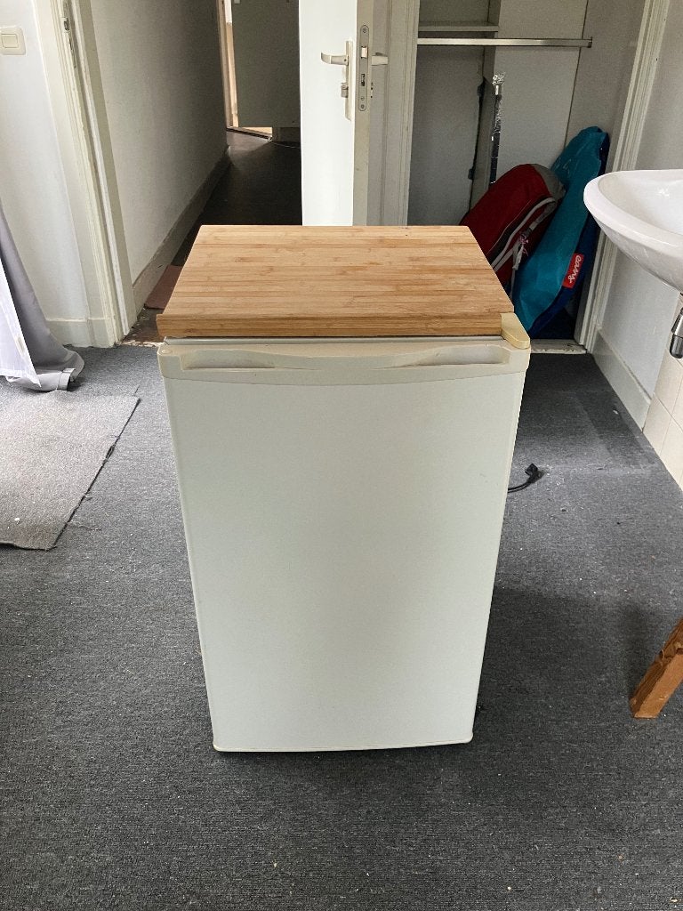 Koelkast met vriesvak en houten blad, Ophalen, Gebruikt, 45 tot 60 cm, Met vriesvak