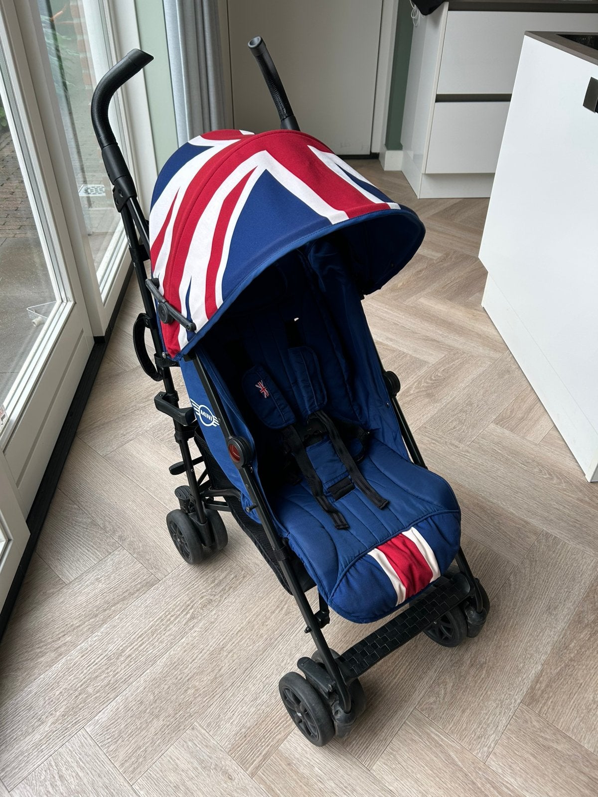 MINI by Easywalker Buggy+ (Union Jack Blauw) – Zeer compleet, Ophalen of Verzenden, Gebruikt, Overige merken, Verstelbare rugleuning