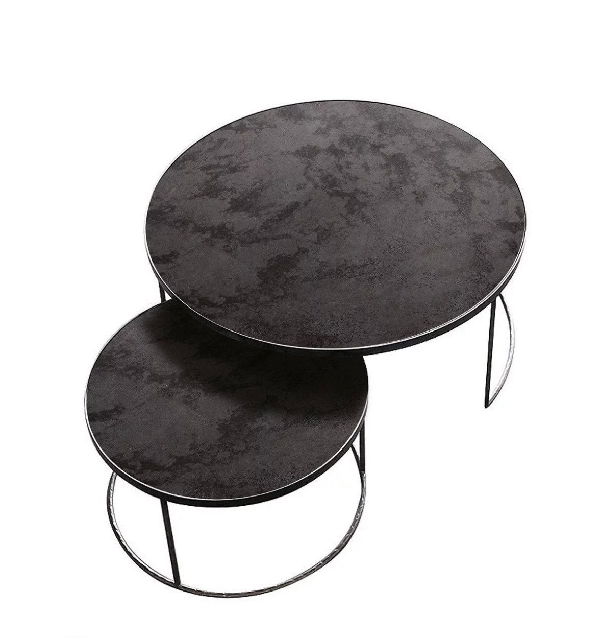 Ethnicraft Nesting Coffee Table set van 2, Charcoal, Ophalen, Rond, 50 tot 100 cm