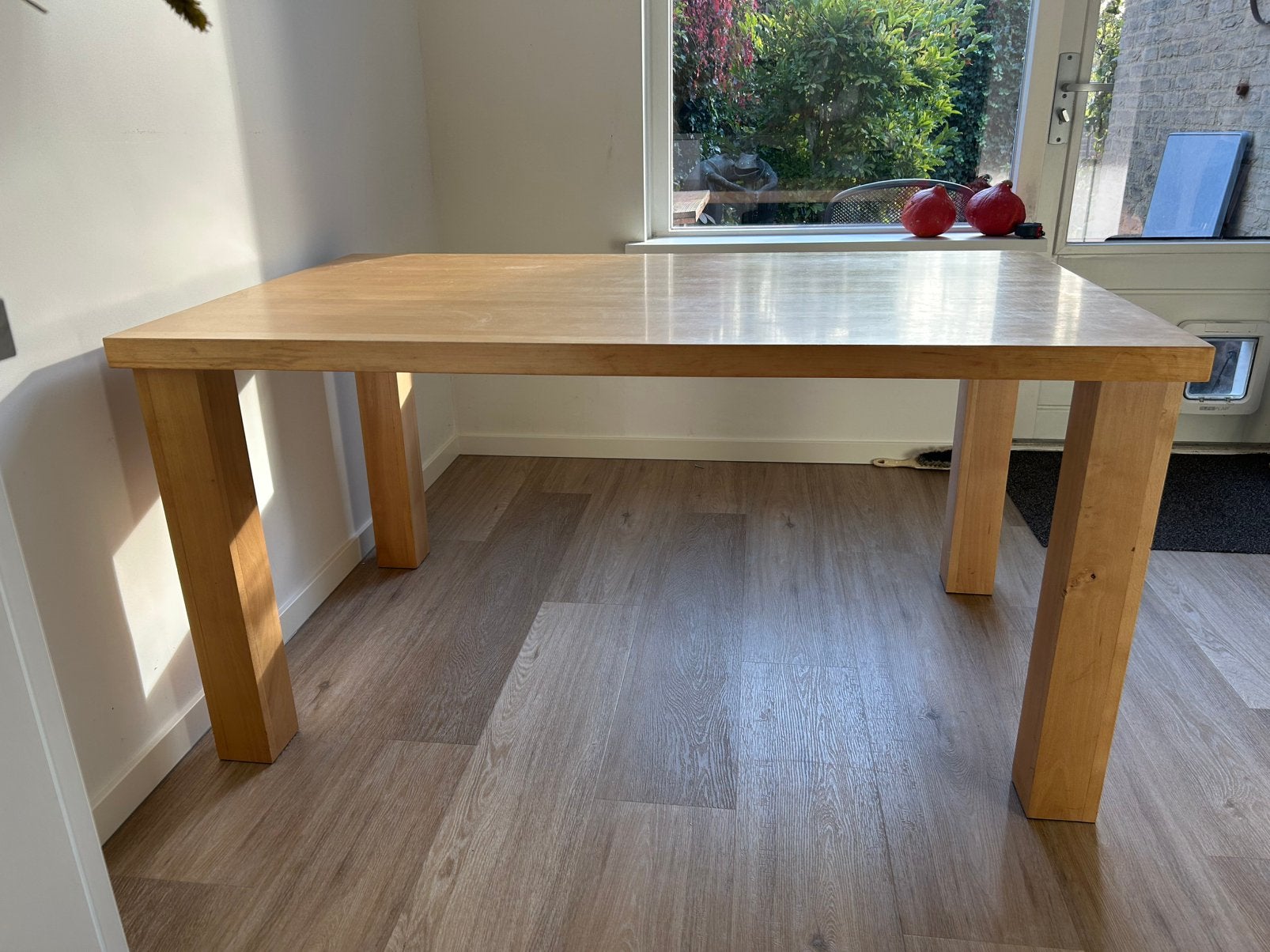 Eettafel, beukenhout 150x90cm. Hoogte 75cm, Huis en Inrichting, 200 cm of meer, Zo goed als nieuw, Rechthoekig, 50 tot 100 cm