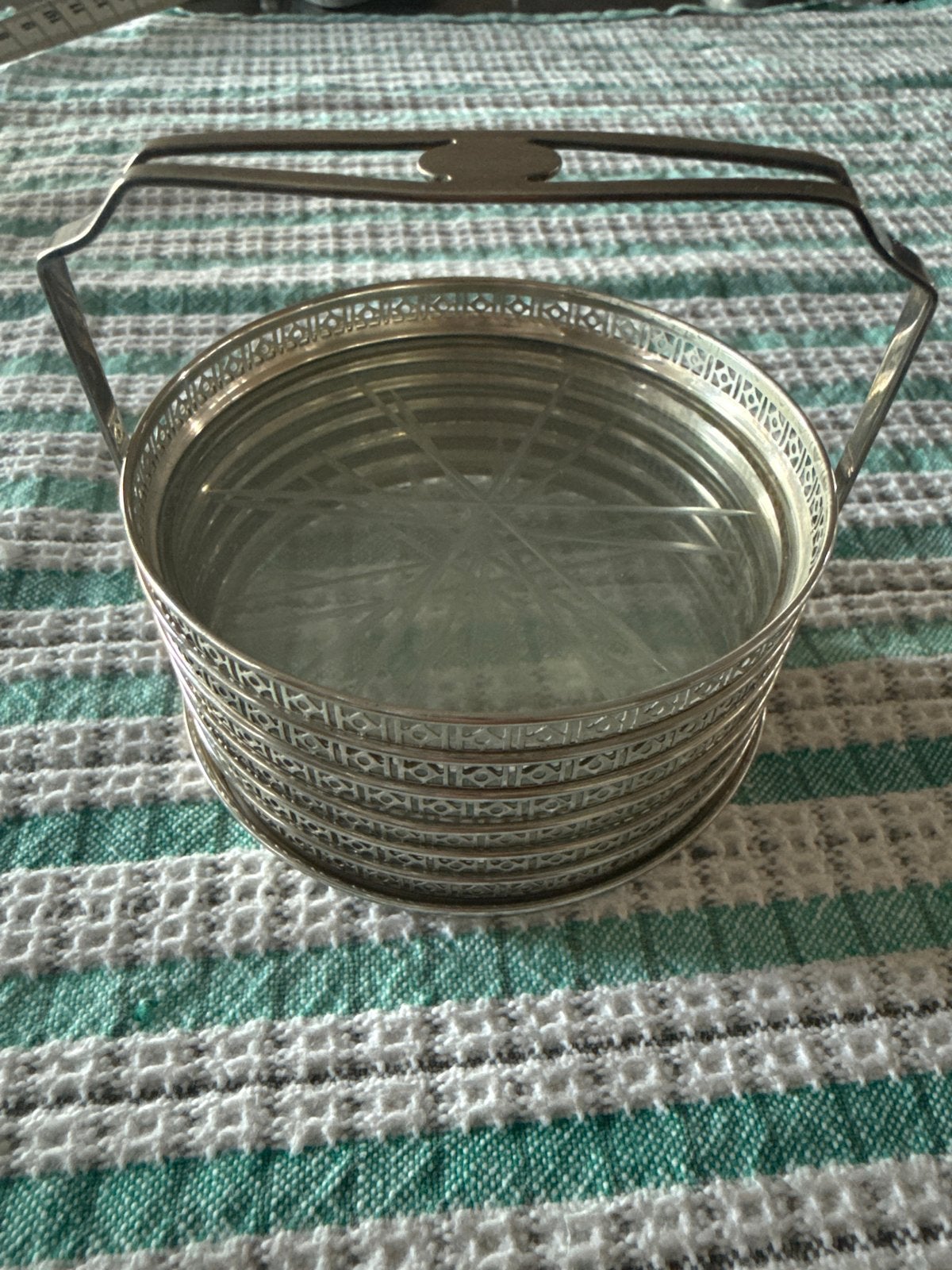 Vintage Sterling Zilveren Onderzetters Set met Houder, Antiek en Kunst, Antiek | Goud en Zilver, Ophalen, Zilver