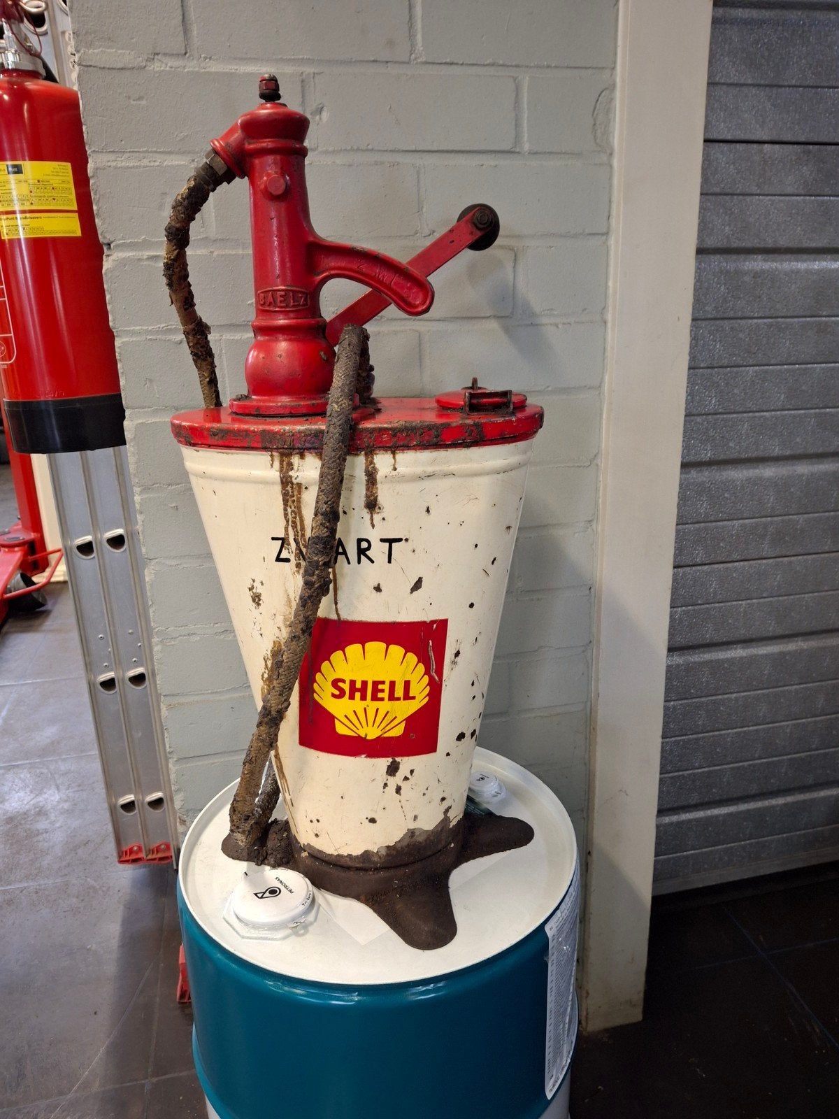 Oude originele Shell -Baelz- oliepomp, Verzamelen, Ophalen, Gebruikt