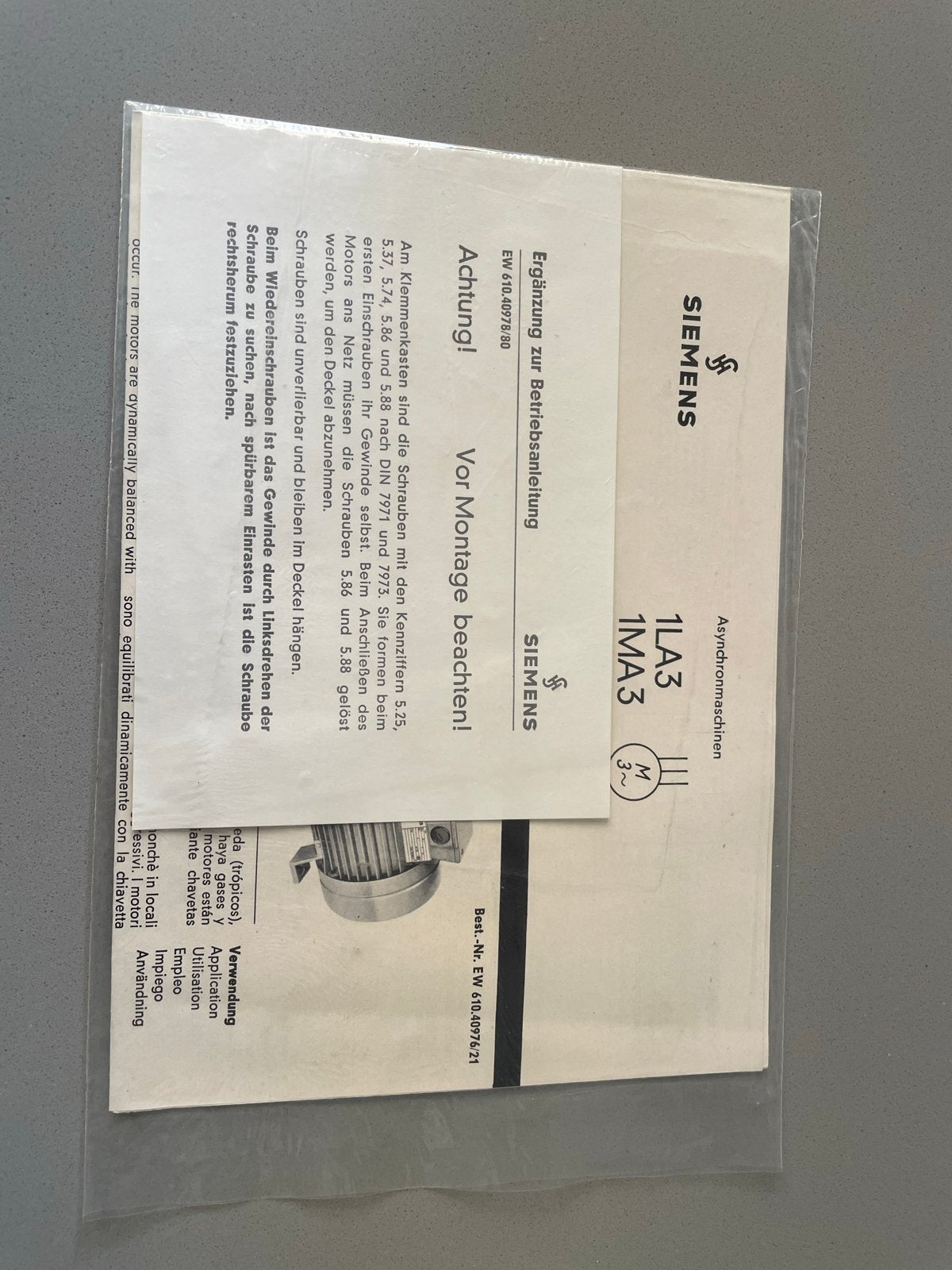 Siemens 1LA3 1MA3 Asynchrone Motor Handleiding, Ophalen of Verzenden