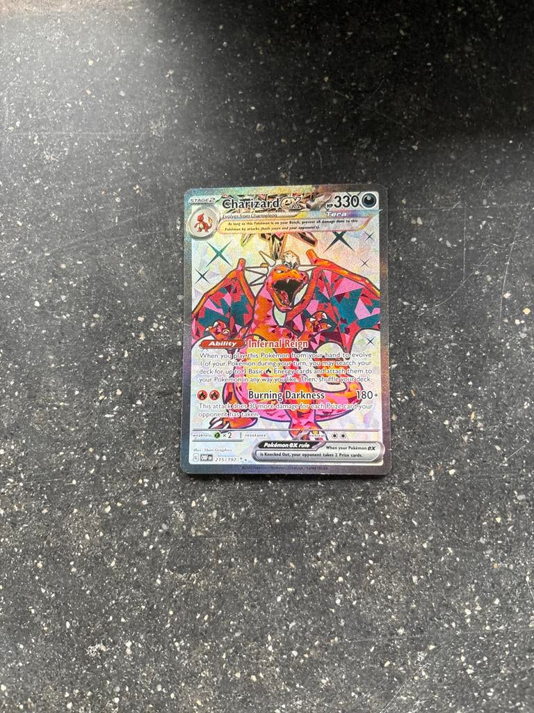 Charizard ex Tera Pokémon kaart 215/197 Obsidian Flames, Ophalen of Verzenden, Zo goed als nieuw, Losse kaart, Foil