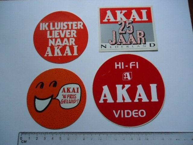 sticker oud AKAI stereotoren hifi platenspeler draaitafel 4x, Verzenden, Zo goed als nieuw, Bedrijf of Vereniging