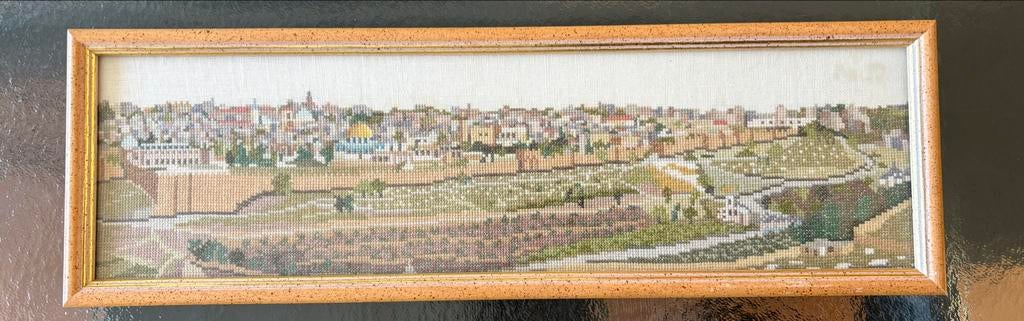 Vintage Borduurwerk Jeruzalem Stadsgezicht In Lijst, Ophalen of Verzenden