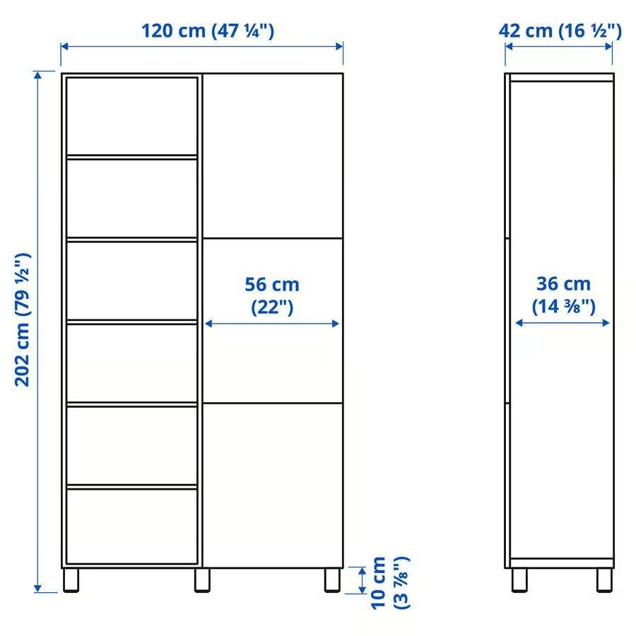 IKEA BESTÅ Kledingkast / Opbergkast Wit - 120x42x202 cm, Ophalen, 100 tot 150 cm, 200 cm of meer, Modern, Functioneel