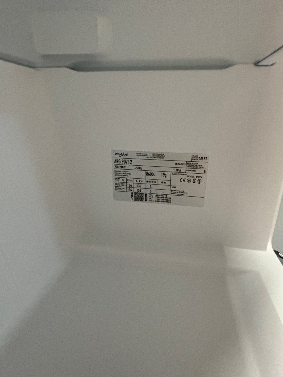 Whirlpool ARG 90712 Koelkast - Compact en Efficiënt, 85 tot 120 cm, Zonder vriesvak, 100 tot 150 liter, Nieuw