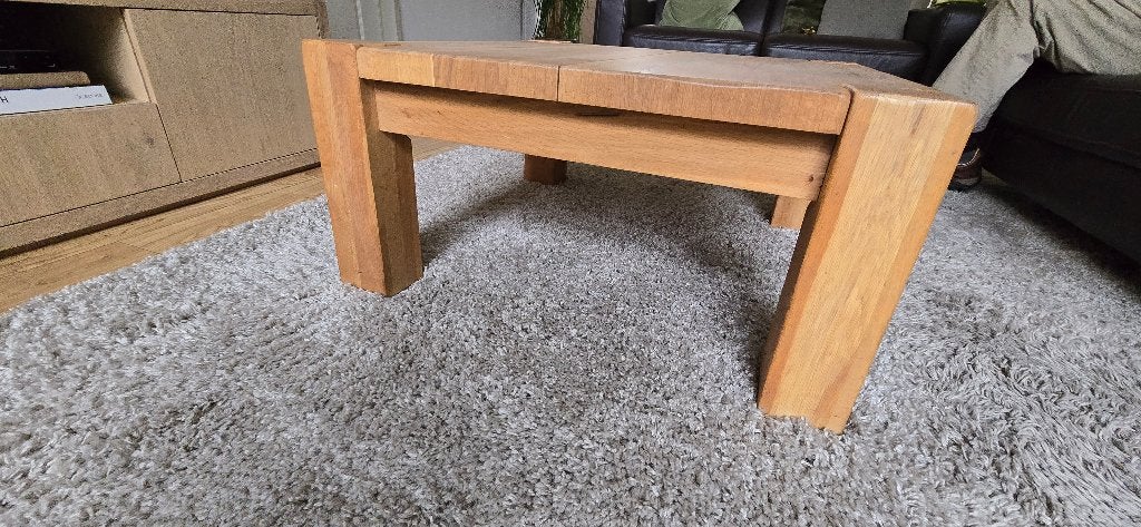 Massief eiken salon tafel, Ophalen, Gebruikt, 50 tot 100 cm, Massief eiken