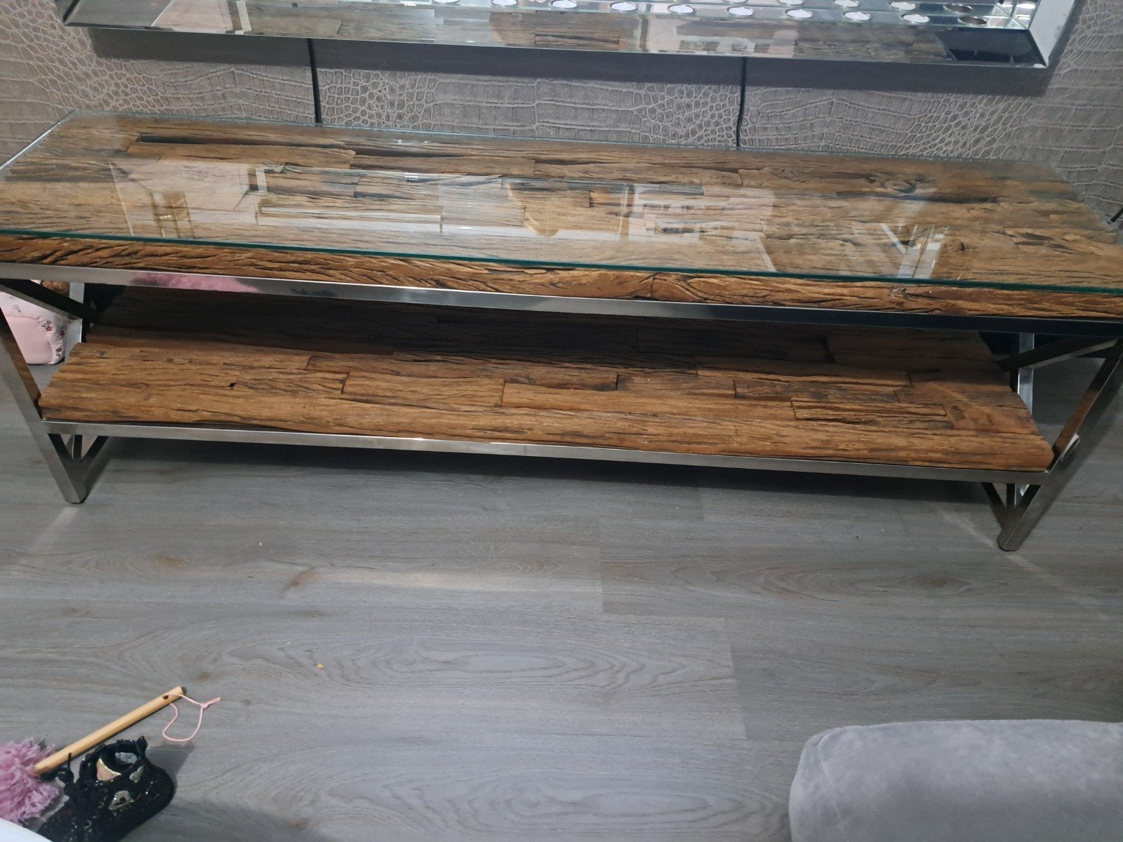 Eric Kuster Stijl TV-meubel 160 cm met glasplaat, Huis en Inrichting, Ophalen, Gebruikt, 150 tot 200 cm, Overige houtsoorten