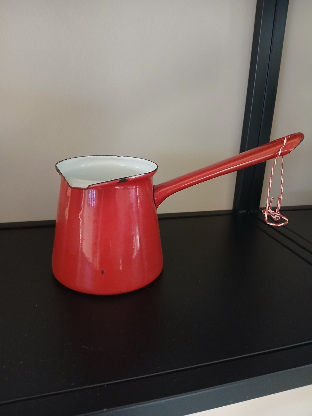 Vintage rode emaille steelpan - Gebruikt, Ophalen of Verzenden