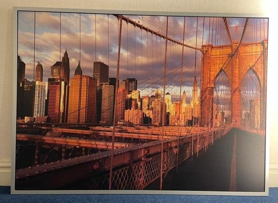 Groot schilderij Brooklyn Bridge New York - BIEDEN, Ophalen, 125 cm of meer, Zo goed als nieuw, Foto of Poster