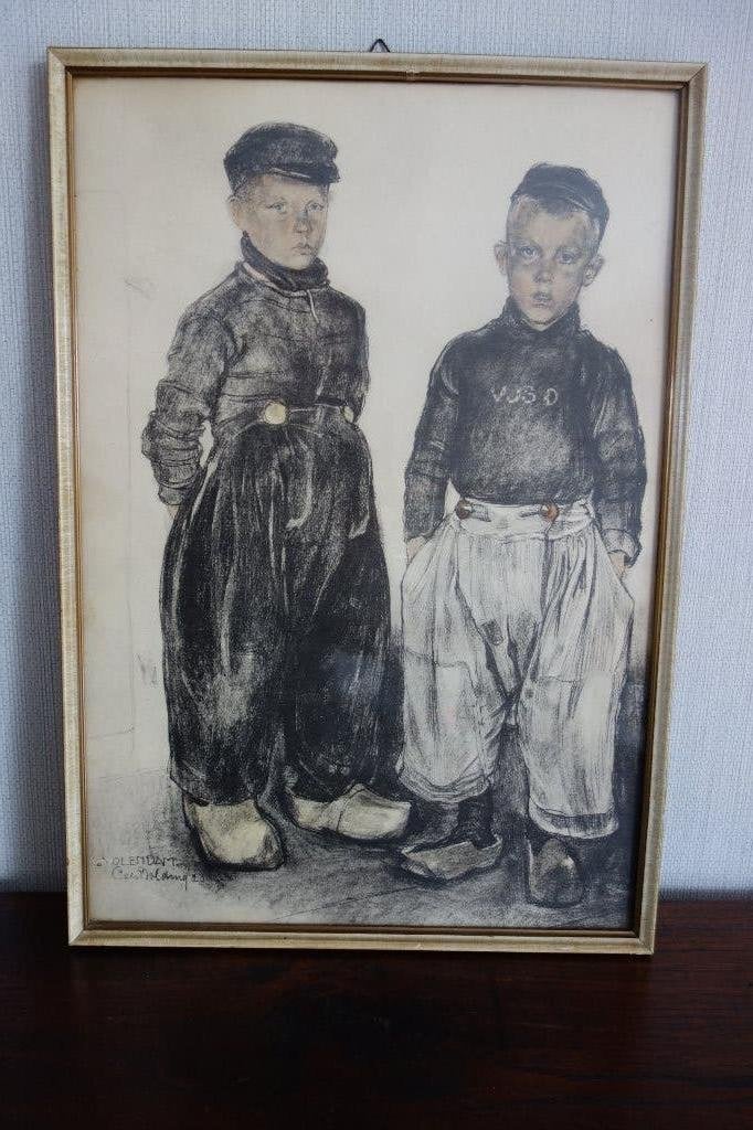 Kunst Volendam litho Cees Bolding, Antiek en Kunst, Kunst | Etsen en Gravures, Ophalen of Verzenden, Dagelijks leven