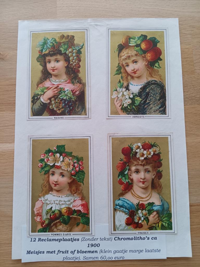 Franse Chromolitho's ca. 1900: Fruit & Bloemen Reclame, Ophalen of Verzenden, Gebruikt