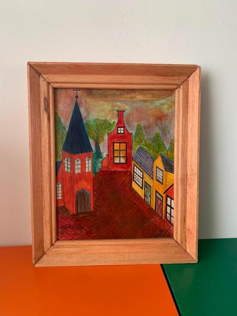 Modern naïef schilderij op paneel, Ophalen of Verzenden