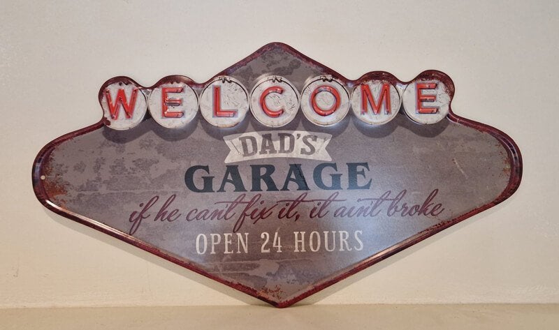 Metaal, wandbord, deco, welcome, DAD'S Garage, welkom, Ophalen of Verzenden, Nieuw, Metaal, Decoratieobject